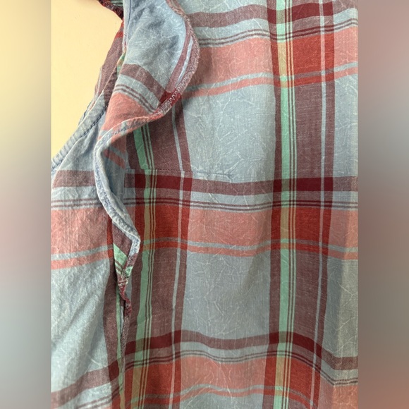 By Anthropologie Amarette Plaid Ruffled Sleeve Boho 100% CottonTop - Picture 11 of 13